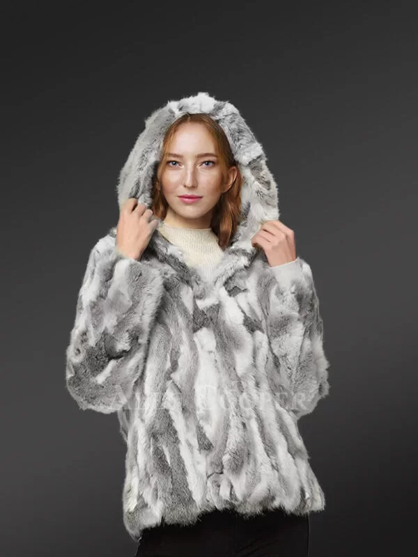 Rabbit Fur Bomber Jacket with Hood