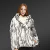 Rabbit Fur Bomber Jacket with Hood for women