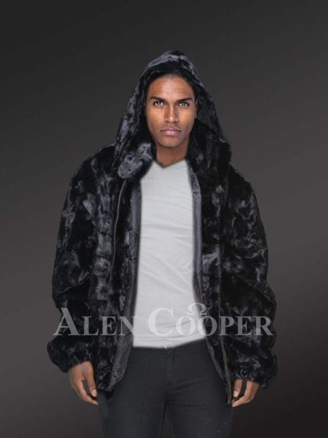 Mink Fur Bomber Men Jacket In Glitzy Black
