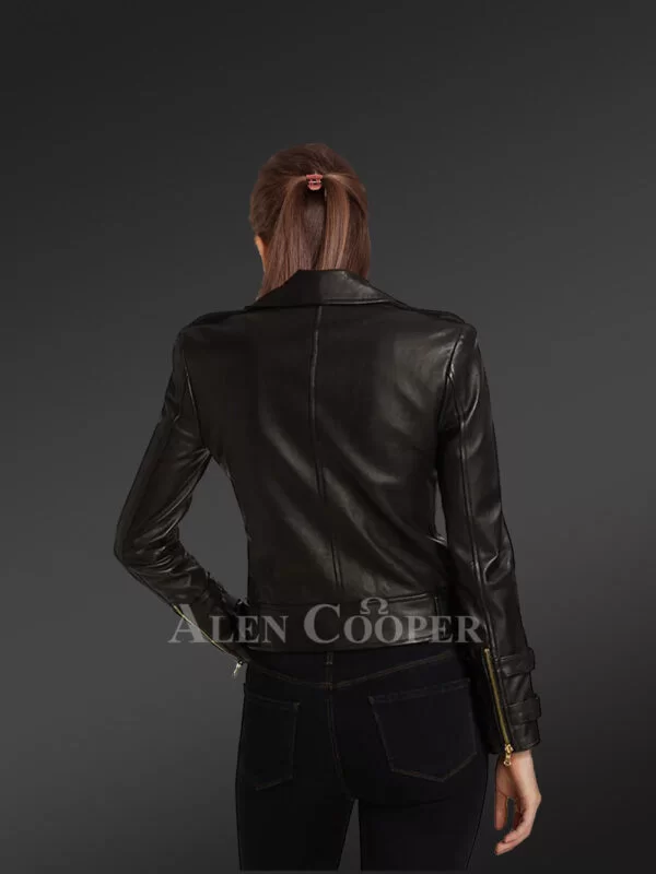 Womens Cropped Moto Leather Jacket Snugly Glowing Your Wintry Eventide - Image 5