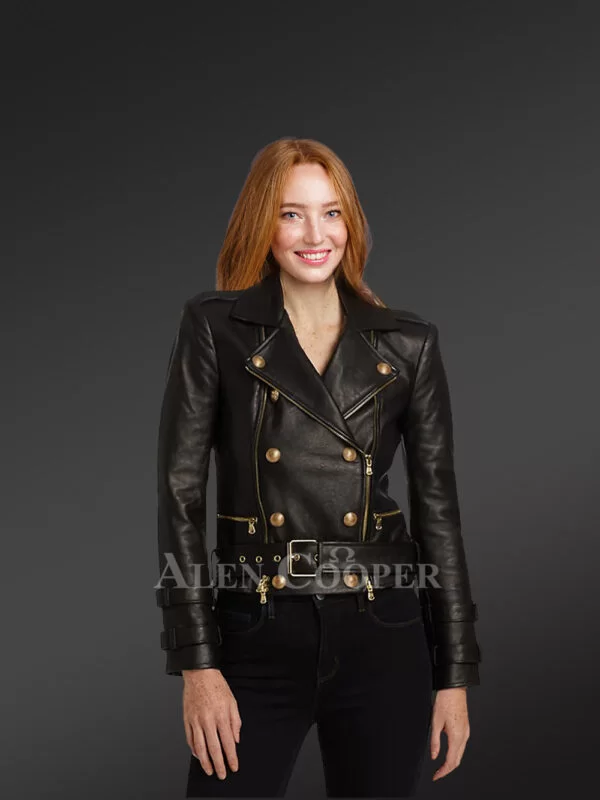 Womens Cropped Moto Leather Jacket Snugly Glowing Your Wintry Eventide