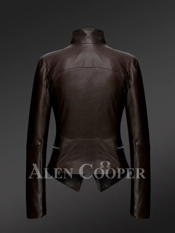 Biker Style Adjustable Length Slim Fit Jacket with one sided collar - Image 3