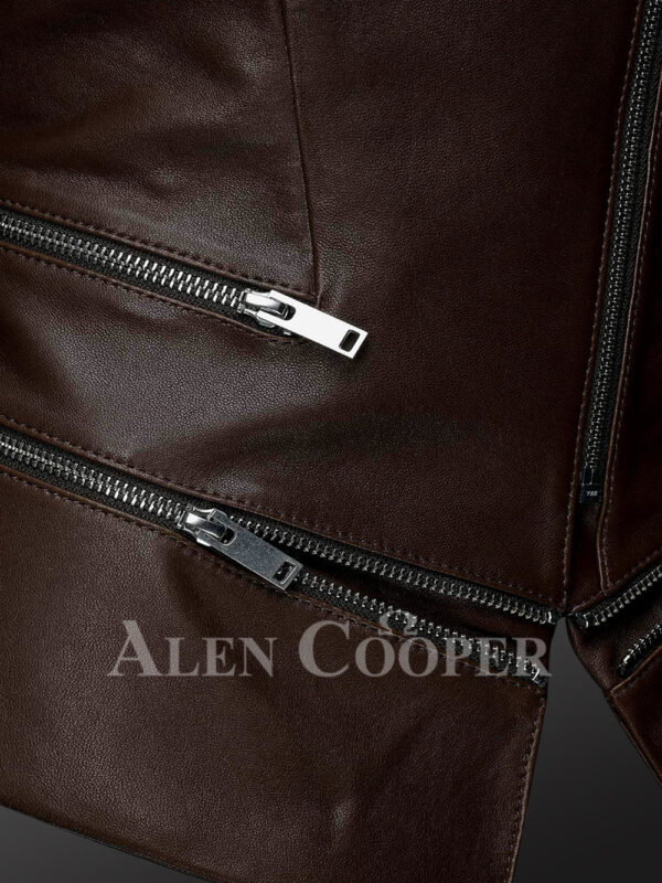 Biker Style Adjustable Length Slim Fit Jacket with one sided collar - Image 4