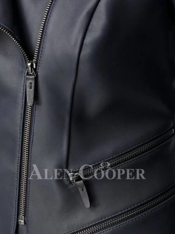 Adjustable Length Single Collar Biker Jacket for women - Image 3
