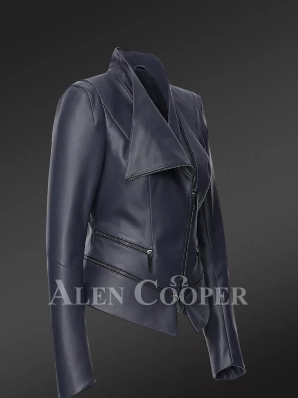 Adjustable Length Single Collar Biker Jacket for women - Image 2