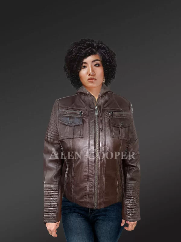 Leather Moto Jacket with Square Pockets