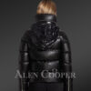 goose down leather jacket with hood