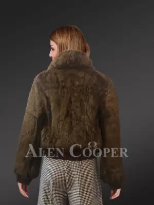 Women’s stylish Real Rabbit Fur Bomber back view