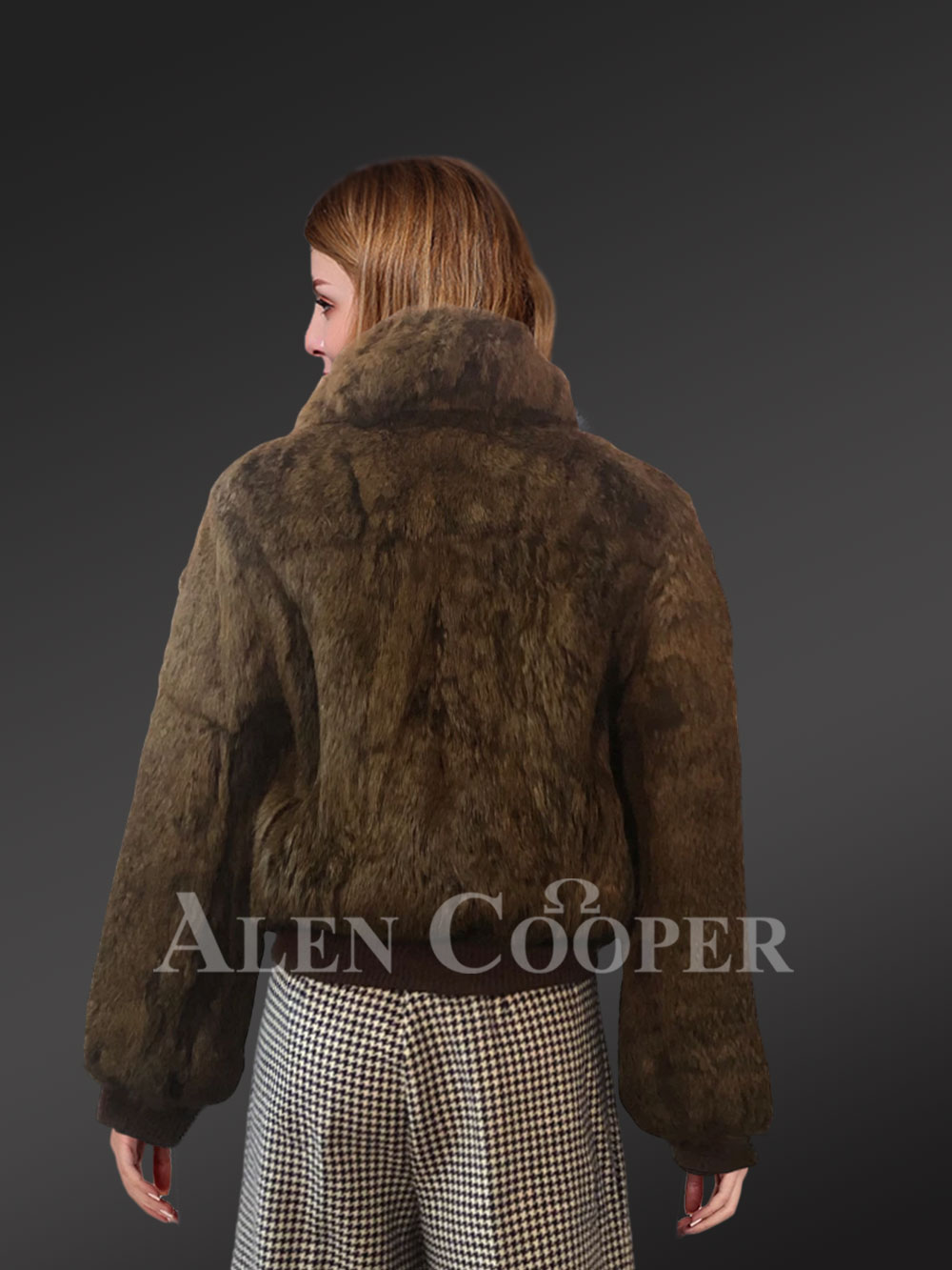 Women’s stylish Real Rabbit Fur Bomber back view