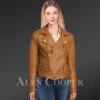 Real Leather Biker Jacket in Tan for Women