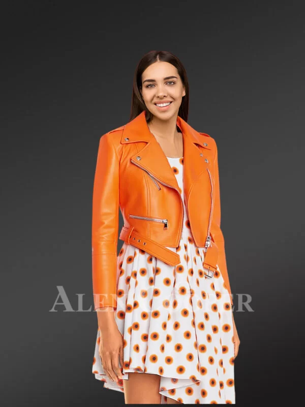 High Waist Biker Jacket with Zippers - Image 2