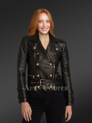 Womens Cropped Moto Leather Jacket Snugly Glowing Your Wintry Eventide