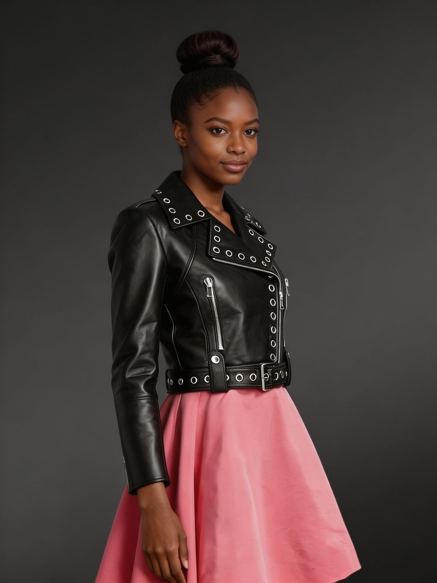 Womens Metallic Crop Leather Jacket in black - Image 2