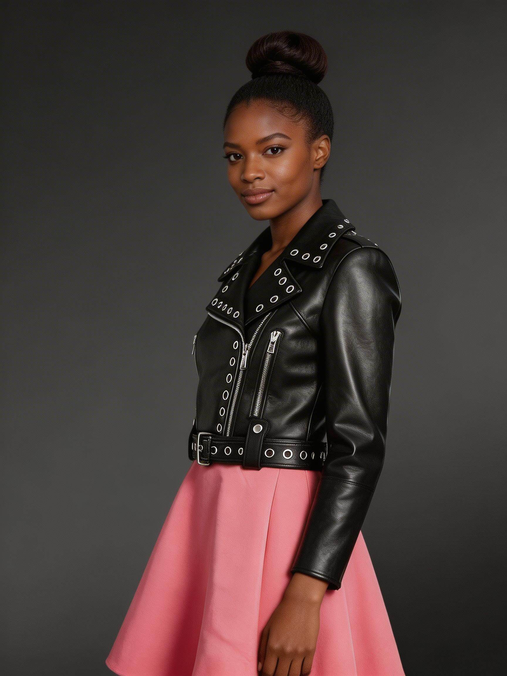 Womens Metallic Crop Leather Jacket in black - Image 3