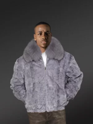 Iconic Grey Real Mink Fur Front Zipper Classic Bomber Jacket