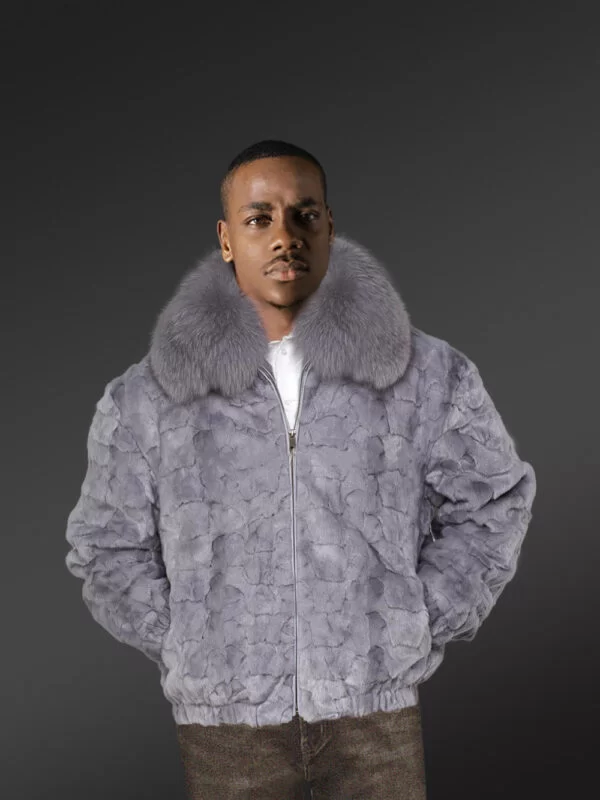 Iconic Grey Real Mink Fur Front Zipper Classic Bomber Jacket