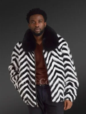 Men Mink Fur Bomber Coat with Zipper Closing