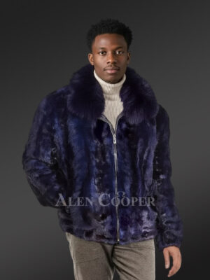 Men Mink Fur Bomber Coat with fox fur Collar