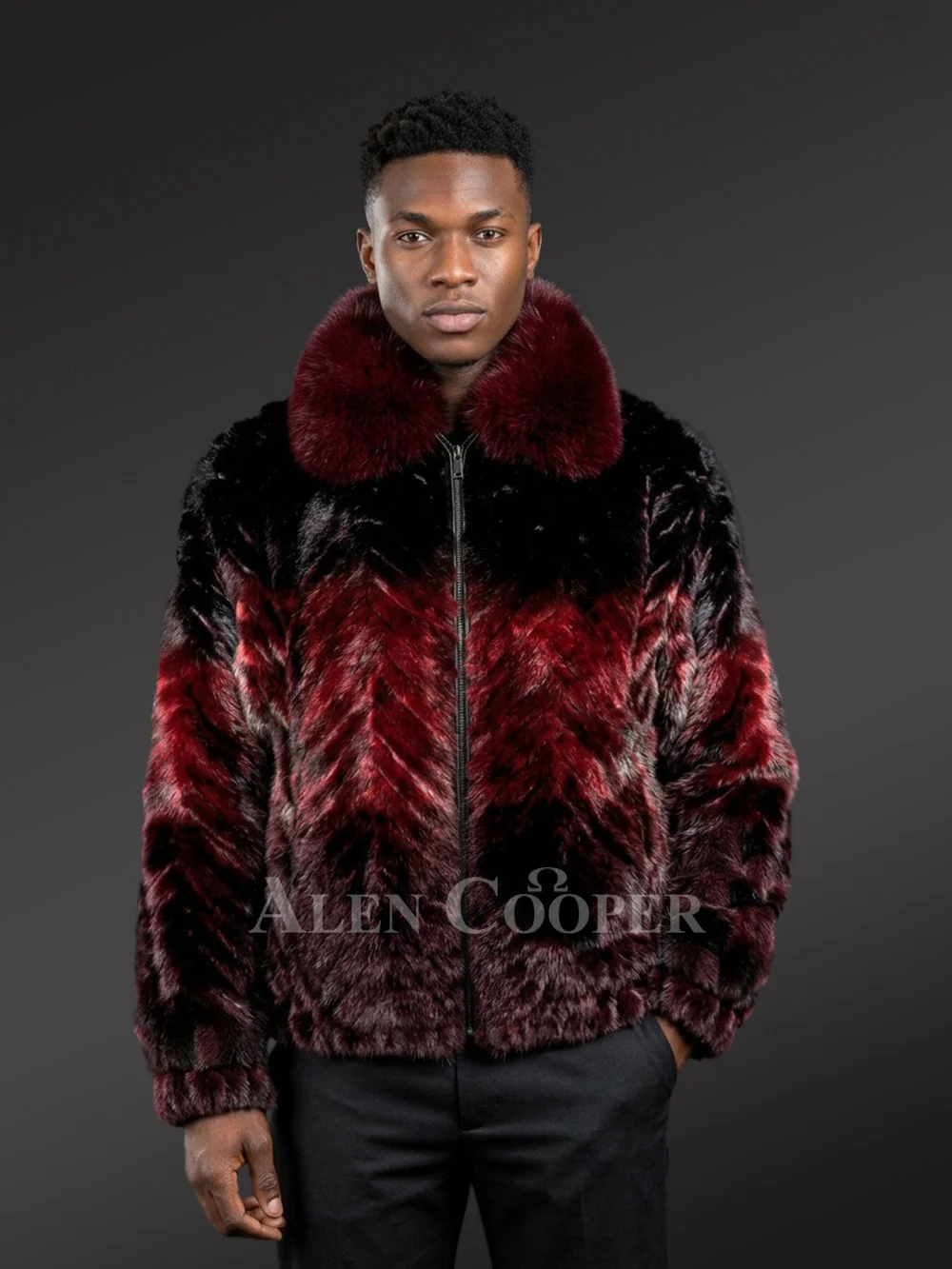 Men Mink Fur Bomber Jacket - Image 3