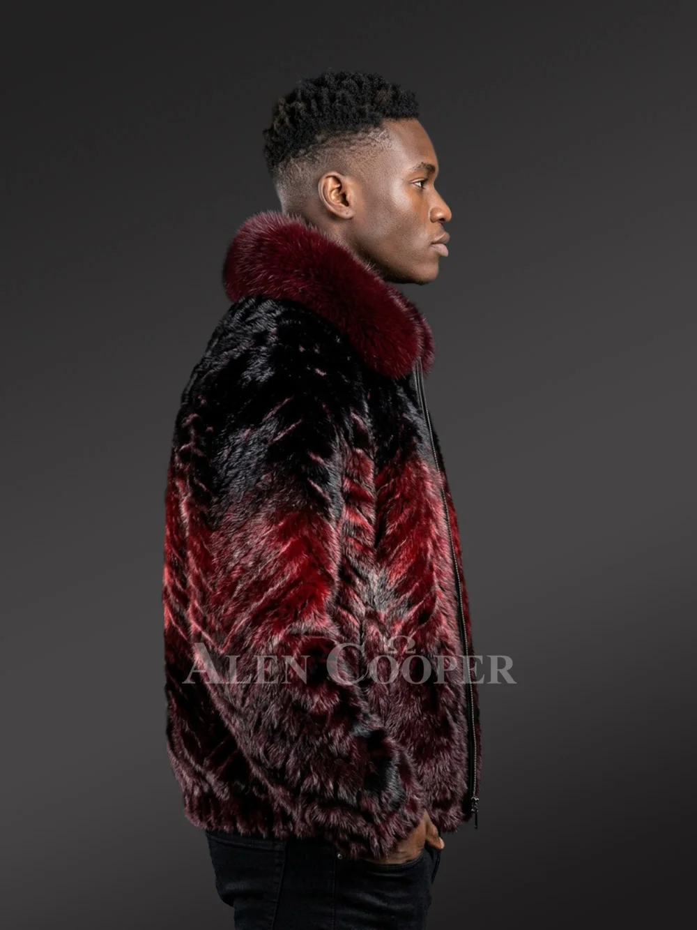 Men Mink Fur Bomber Jacket - Image 5
