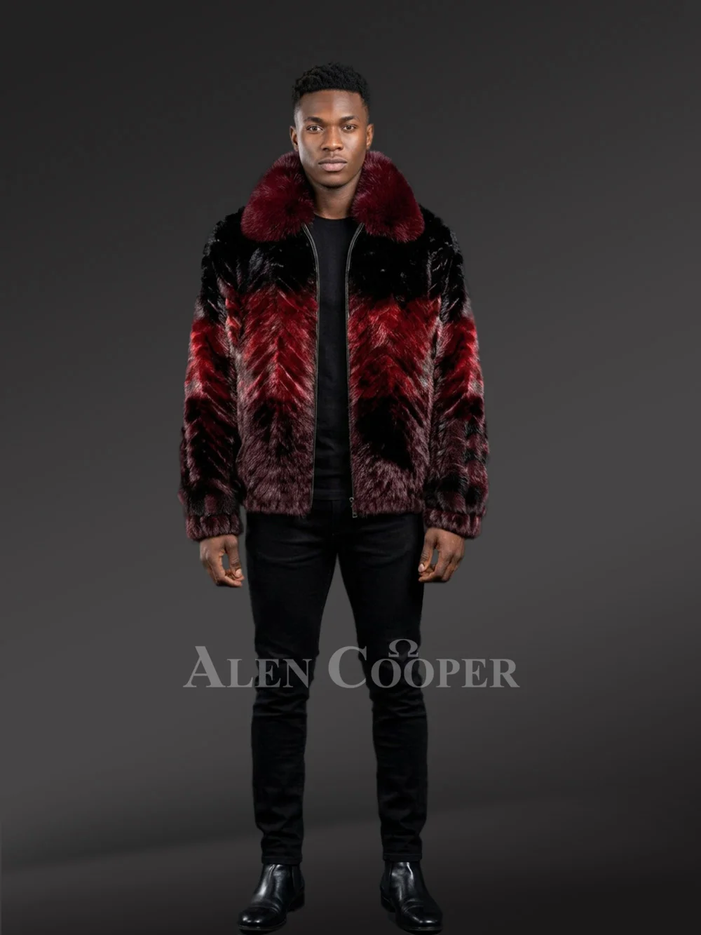 Men Mink Fur Bomber Jacket - Image 2