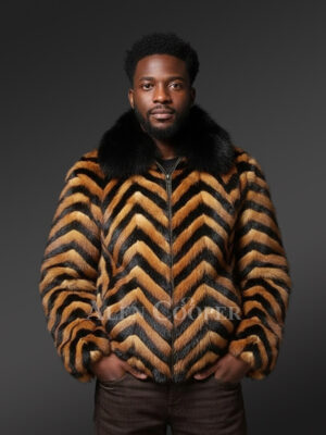 Mink Bomber Coat for Men in Dual Scheme Pattern