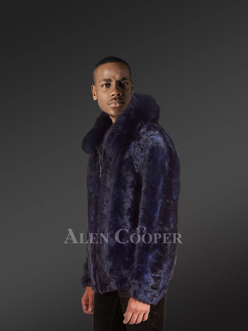 Alen Cooper Rabbit Fur Bomber for Men with Hood