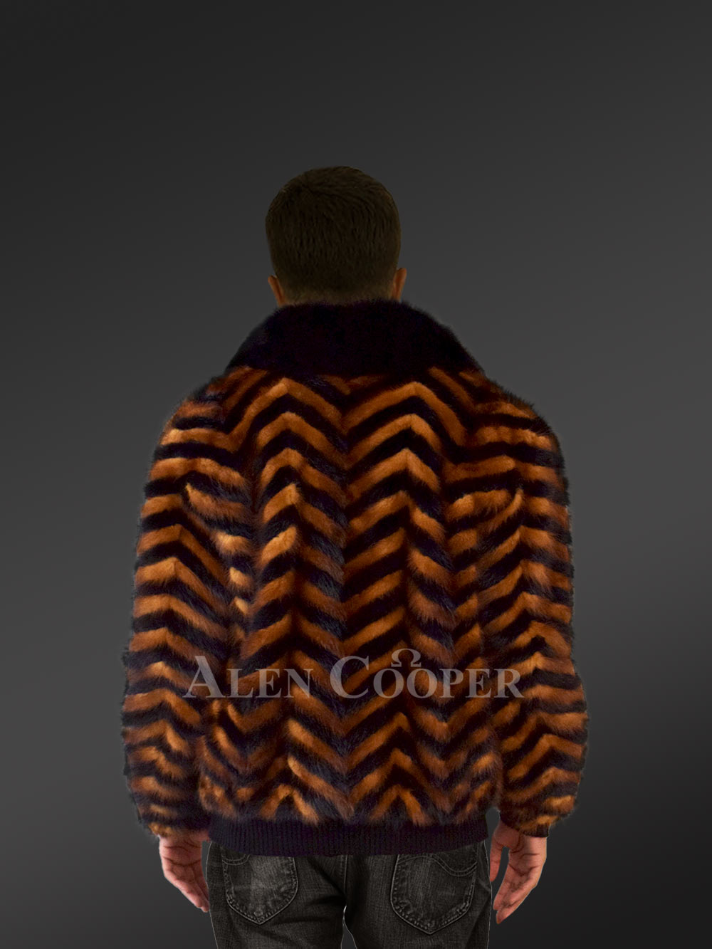 Mink Bomber Coat for Men in Dual Scheme Pattern - Image 6