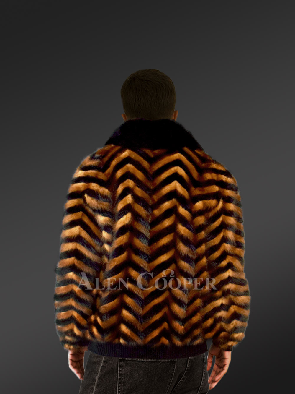 Mink Bomber Coat for Men in Dual Scheme Pattern - Image 5