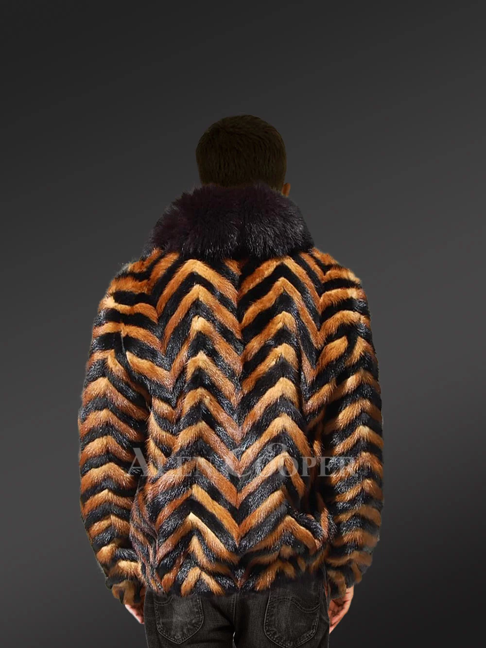 Mink Bomber Coat for Men in Dual Scheme Pattern