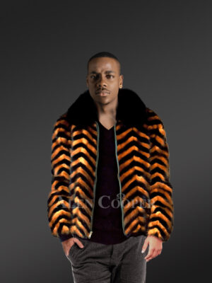 Whiskey Mink Jacket With Black Fox Collar