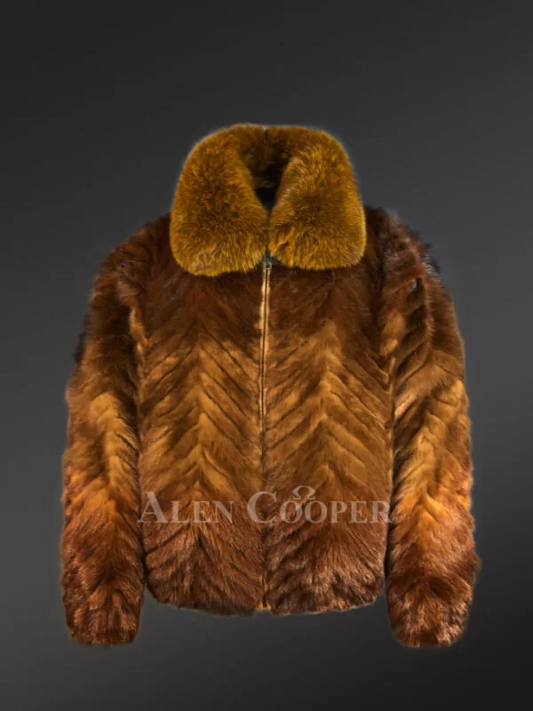 Mink Fur Bomber for Men with Zip-Up Front - Image 4