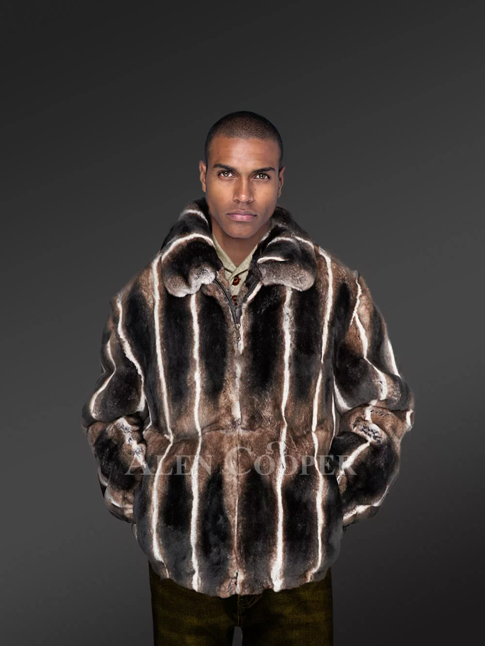 Alen Cooper Rabbit Fur Bomber for Men with Hood