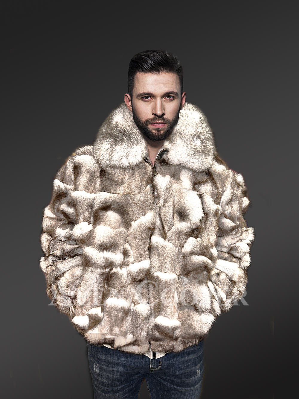 Mid Length Coyote Fur Coat for Men