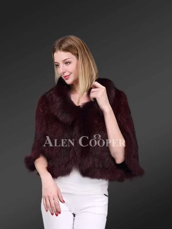 Mink Fur Cape Shaped Jacket Stylishly Adorned with Fox Fur Trims - Image 3