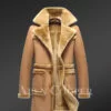 Long Military Style Men's Sheepskin Shearling Coat