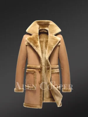 Long Military Style Men's Sheepskin Shearling Coat