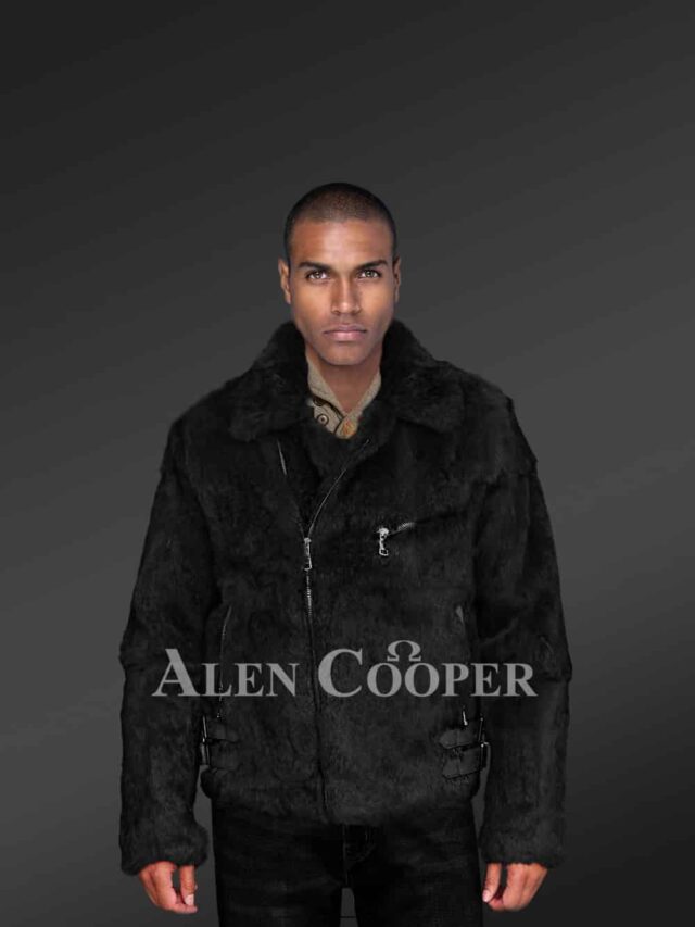 Biker Rabbit Fur Jacket in Stunning Black