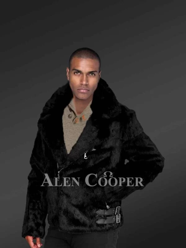 Biker Rabbit Fur Jacket in Stunning Black - Image 3