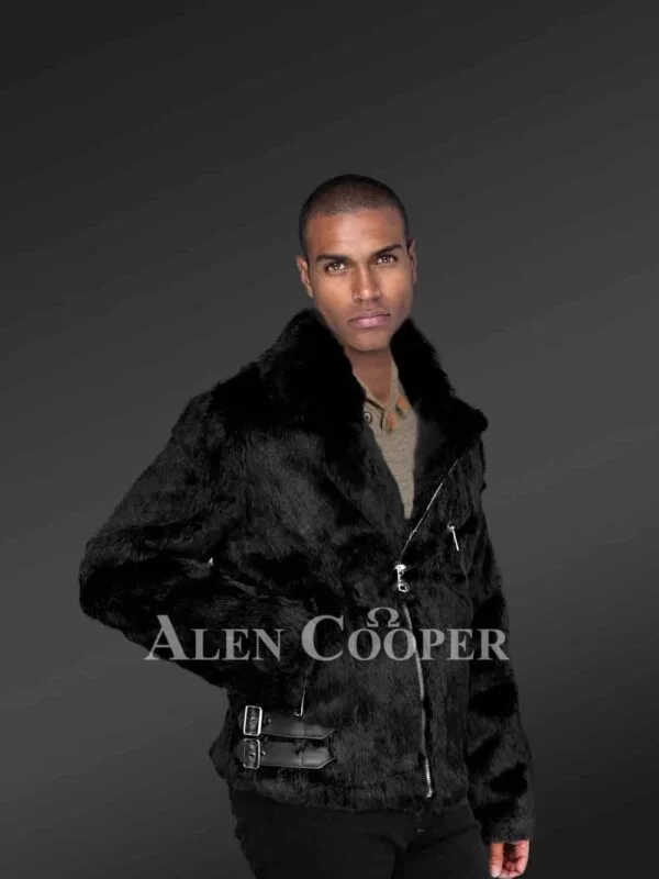 Biker Rabbit Fur Jacket in Stunning Black - Image 5