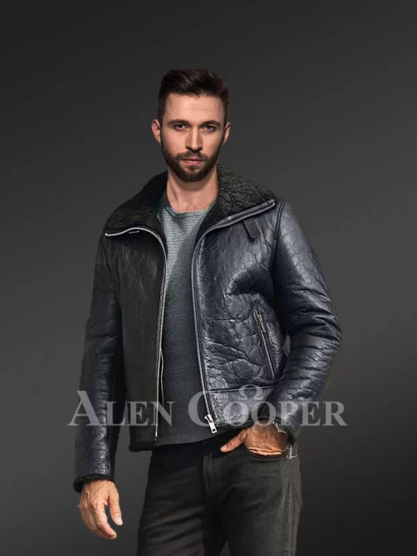 Sheepskin Men Jacket with Leather Straps - Image 5