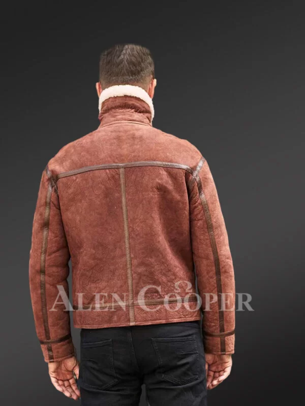 Men Sheepskin Jacket with Leather Straps - Image 7
