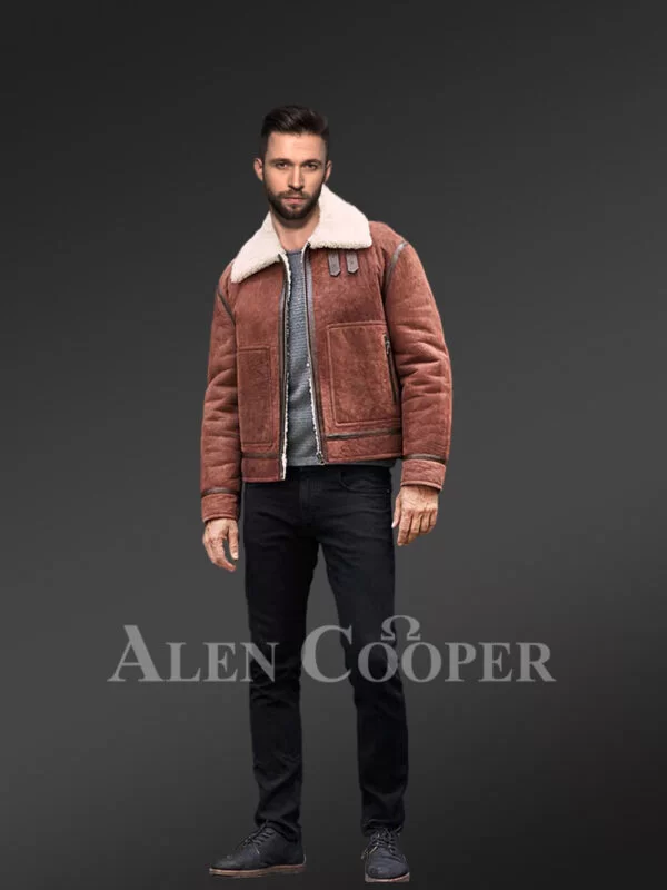 Men Sheepskin Jacket with Leather Straps - Image 6