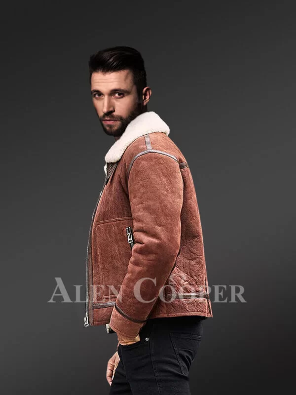 Men Sheepskin Jacket with Leather Straps - Image 5