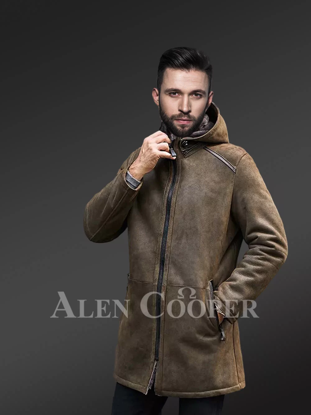 Mens long sales sheepskin coat