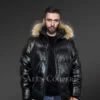 All Goose Down Leather Bomber Jacket