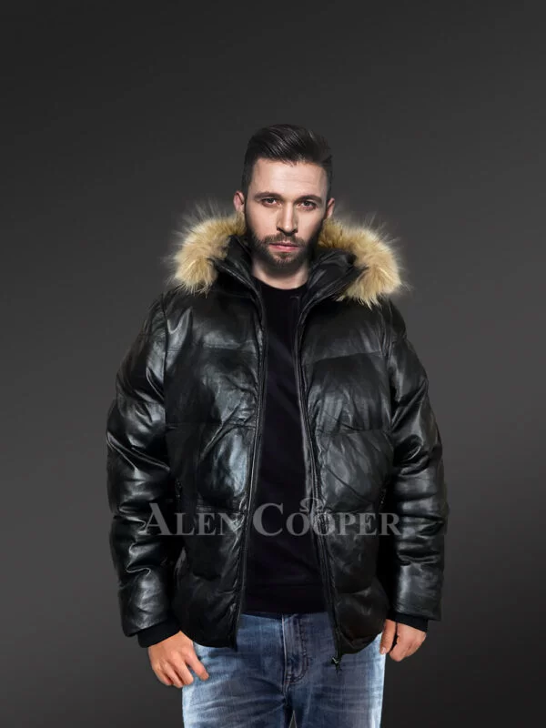 All Goose Down Leather Bomber Jacket