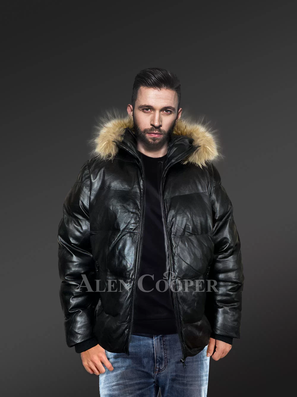 Goose Down Puffer Jacket for Men in Bomber Style