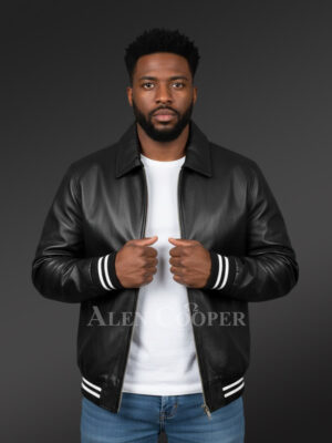 Black Leather Bomber Jacket – Cozy Feel & Suave Looks