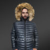Classic Duck Down Leather bomber for Men with hood